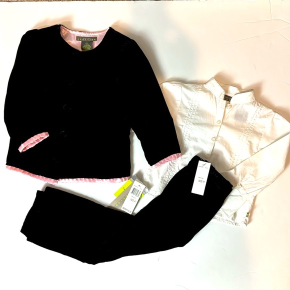 3 Pc Black Velvet W/ Pink Trim Holiday Outfit Kenneth Cole Reaction New $78 Tags - Picture 1 of 9